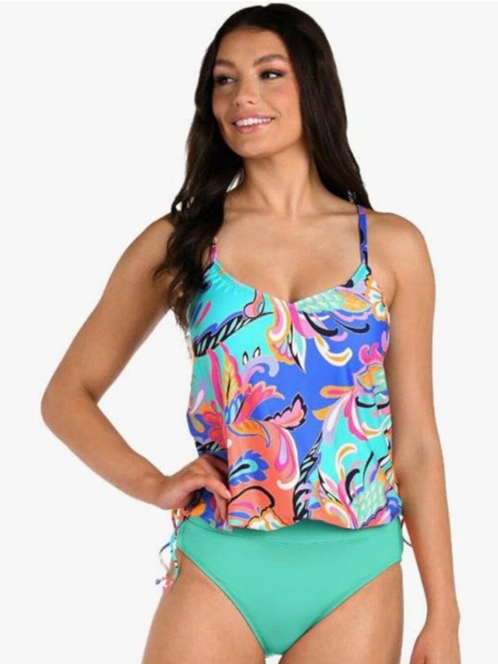 NWT 24th & Ocean Womens Underwire V-Neck Blouson Tankini Swimsuit Top